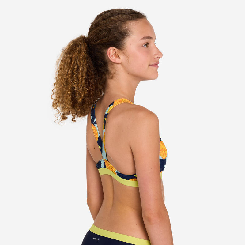 Haut de maillot de bain natation Fille - 100 Vega hotu orange vert