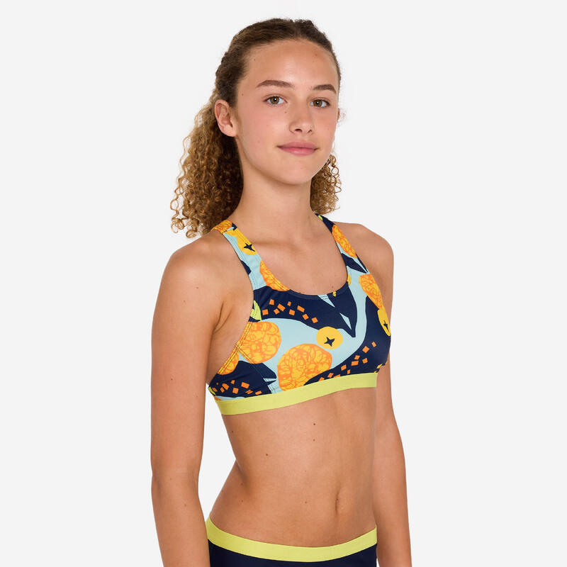 Haut de maillot de bain natation Fille - 100 Vega hotu orange vert