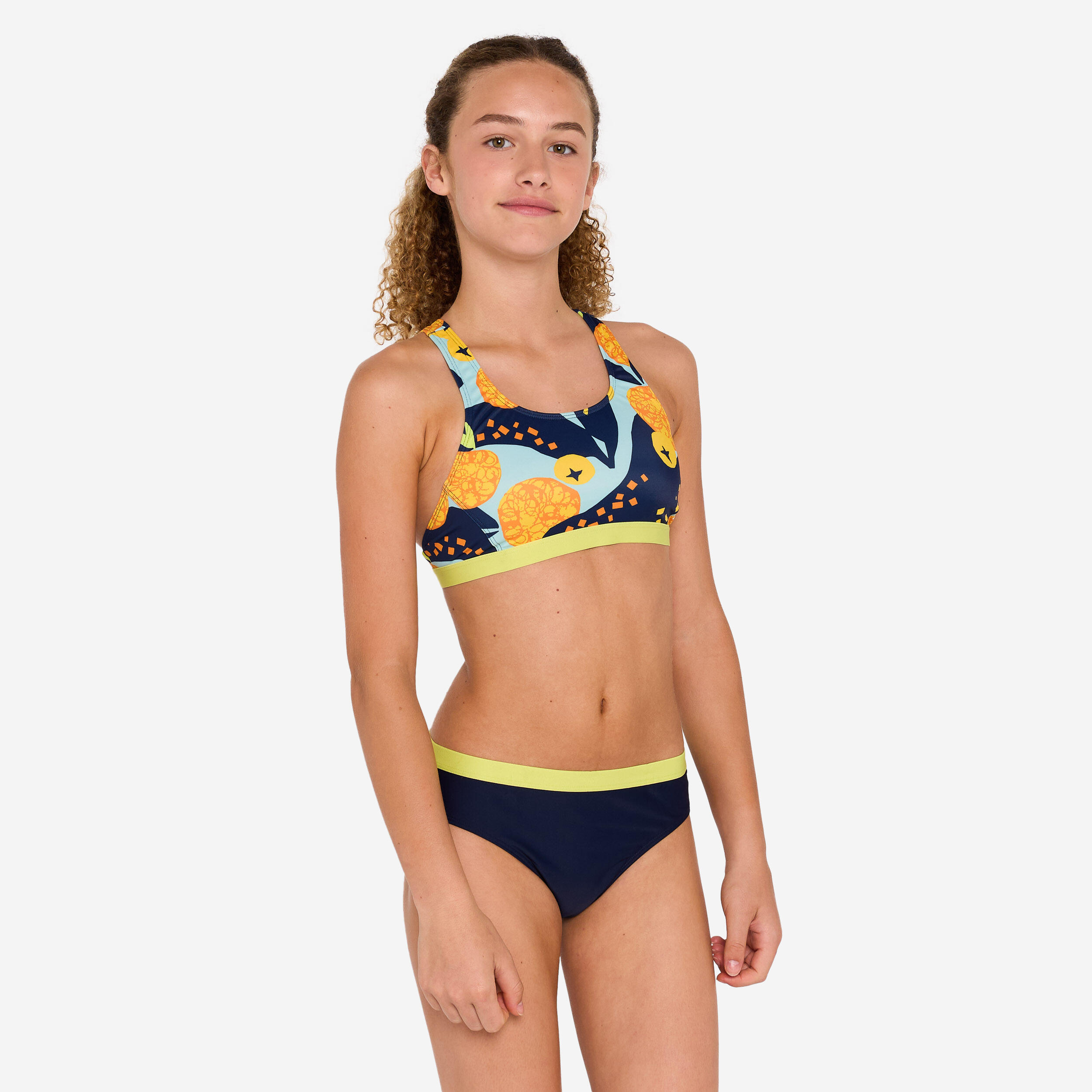 Bikinibroekje voor meisjes 100 Vega, navy/geel 2/6