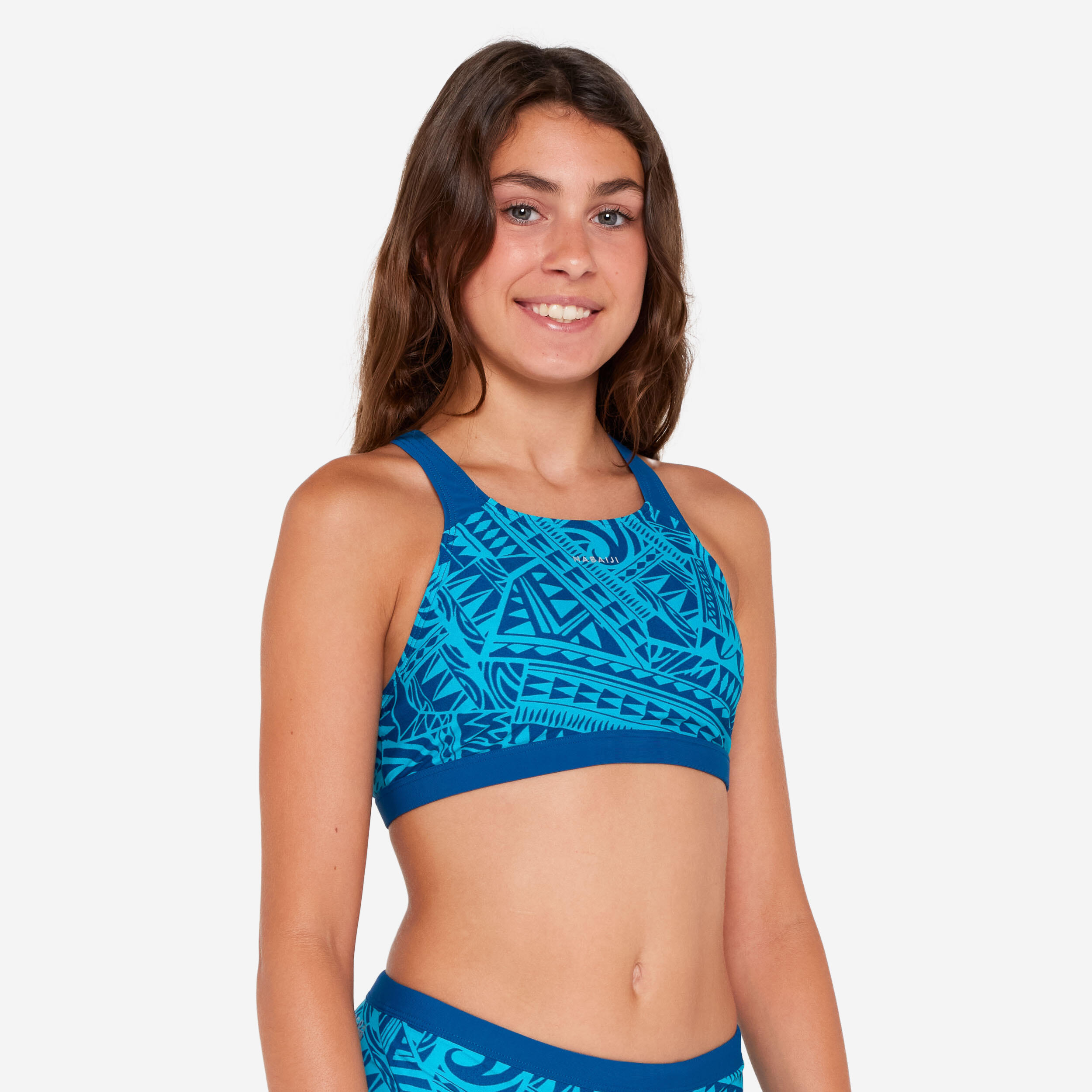 Haut de maillot de bain natation Fille ado, Kamyleon fatu bleu turquoise 3/8
