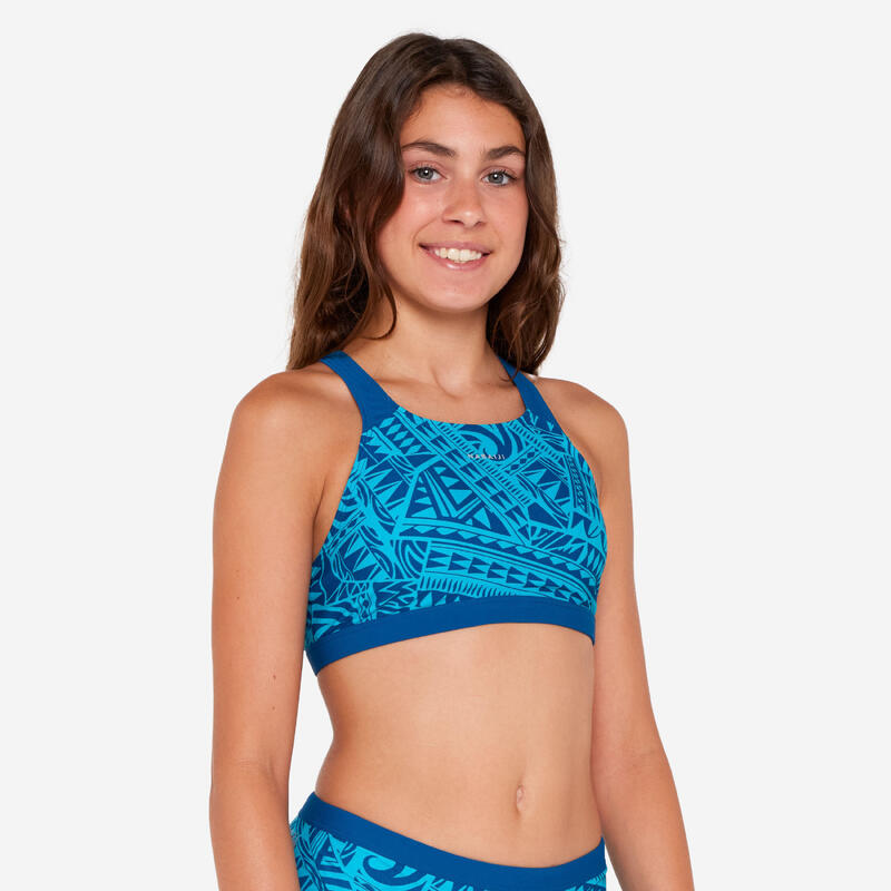 Haut de maillot de bain natation Fille - 500 Kamyleon fatu bleu turquoise