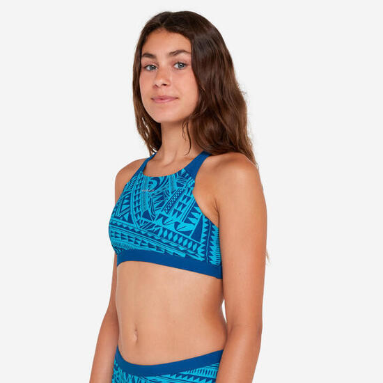 Haut de maillot de bain natation Fille ado, Kamyleon fatu bleu turquoise