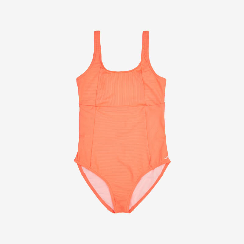Maillot de bain une pièce surf texturé réglable Fille - 500 Elea corail
