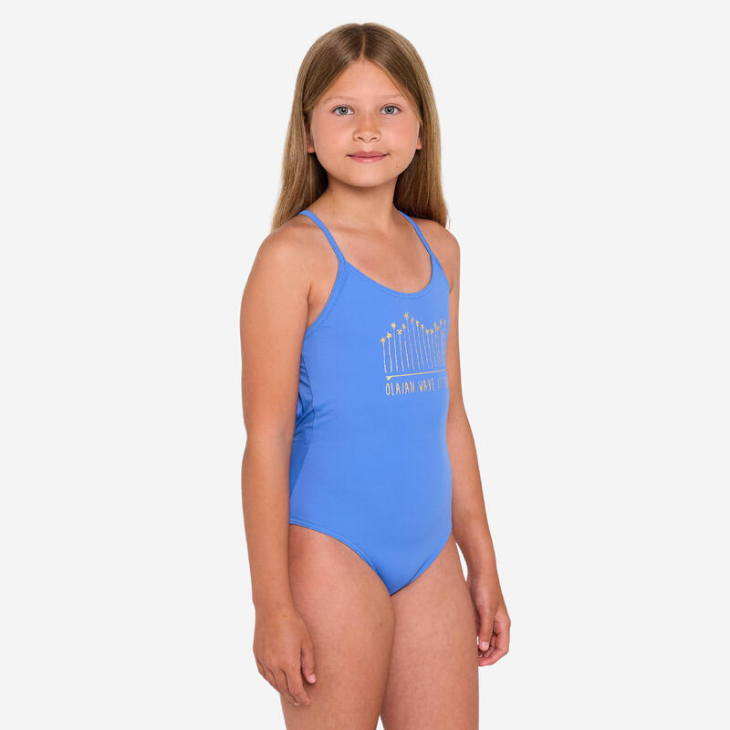 Maillot 1 pièce surf Fille - Hiloe bleu