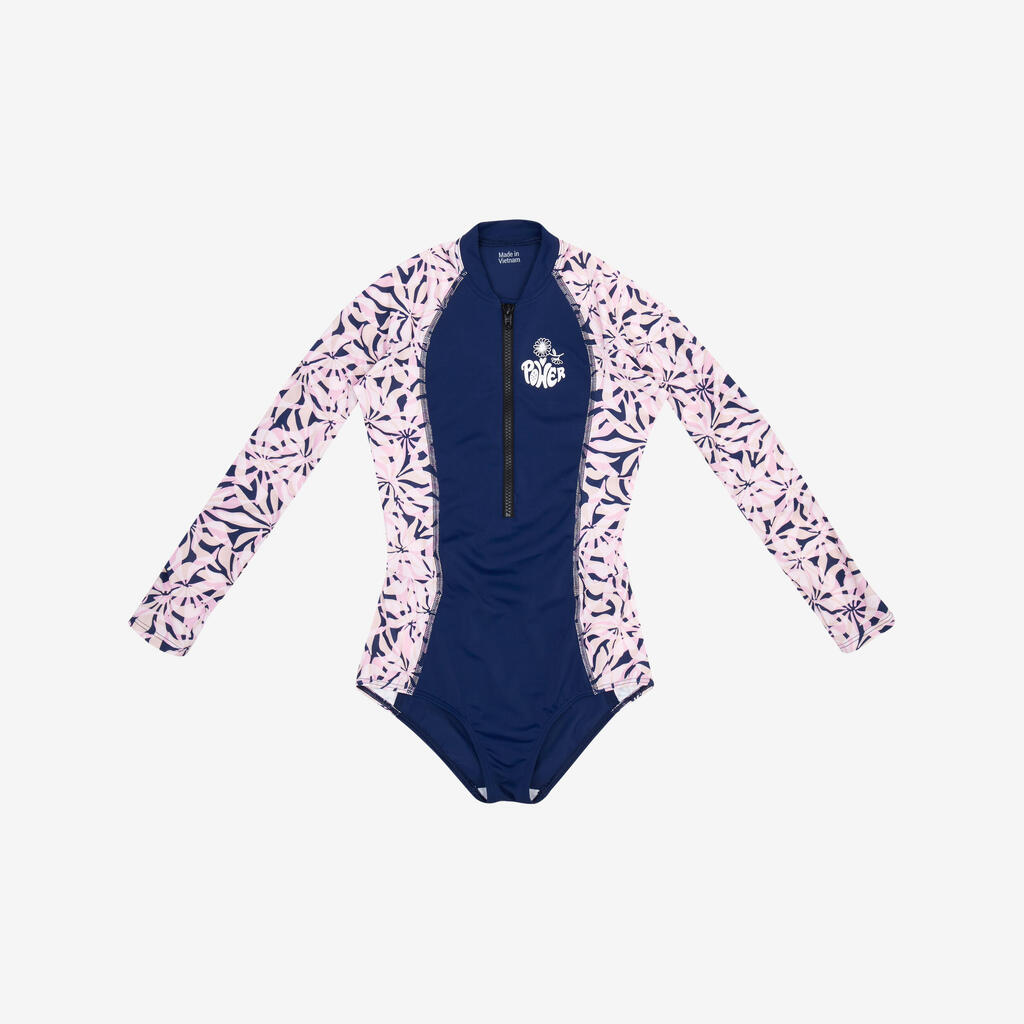 Maillot de bain une pièce surf manches longues zip avant Fille - 500 Lucy lilas