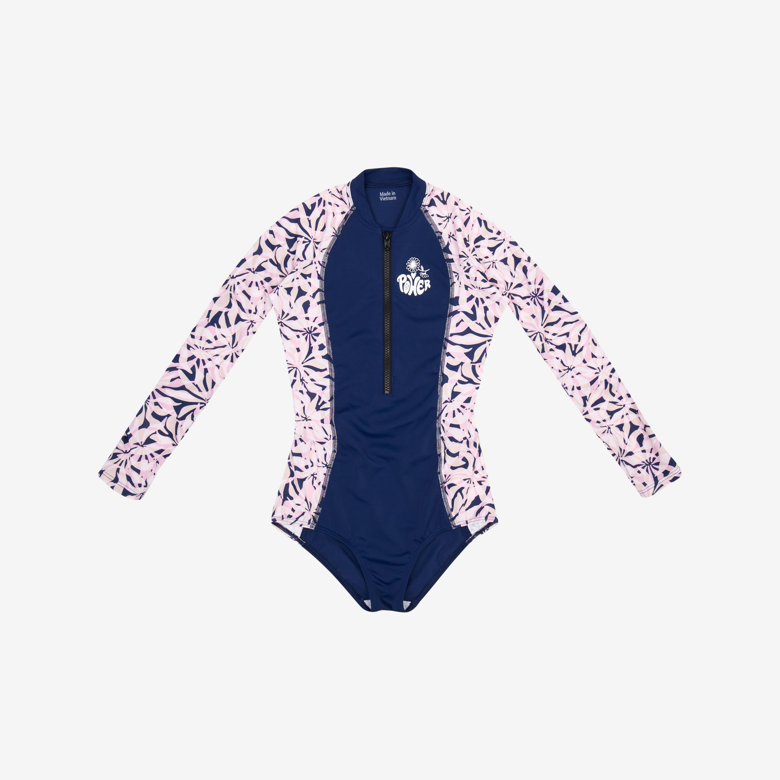 Girls’ surfing front zip long sleeve one-piece swimsuit - 500 Lucy lilac 4/4