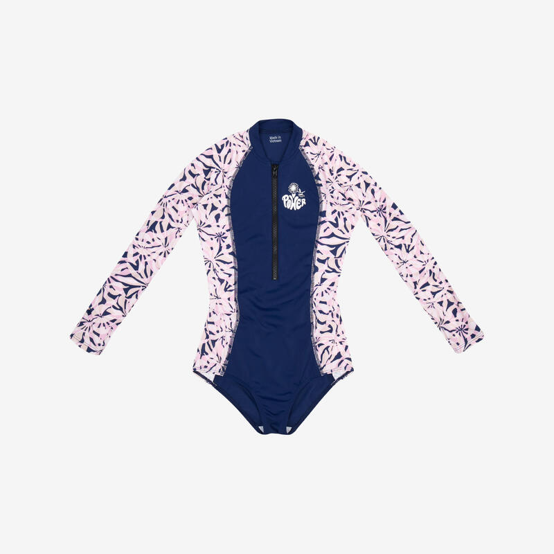 Maillot de bain une pièce surf manches longues zip avant Fille - 500 Lucy lilas