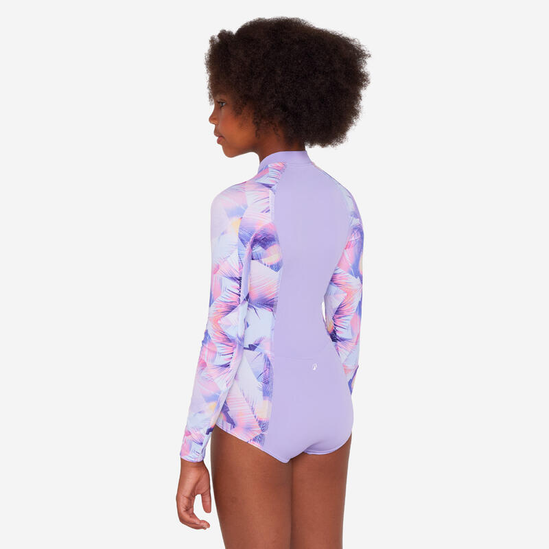 Maillot de bain une pièce surf manches longues zip avant Fille - 500 Lucy violet