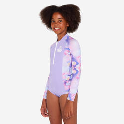 Maillot de bain une pièce surf manches longues zip avant Fille - 500 Lucy lilas