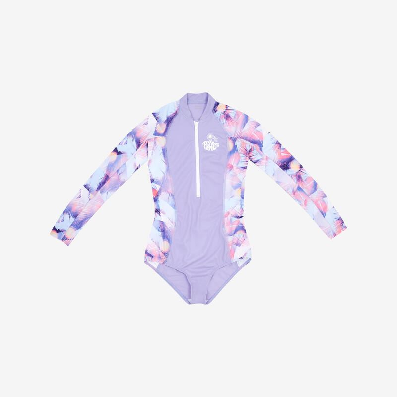 Maillot de bain une pièce surf manches longues zip avant Fille - 500 Lucy violet