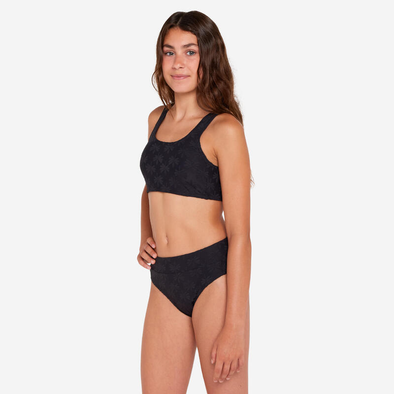 Maillot 2 pièces surf brassière taille haute Fille - 500 Lao miami noir