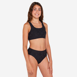 Conjunto Bikini Niña top deportivo y braga cintura alta 500 Lao Miami Negro