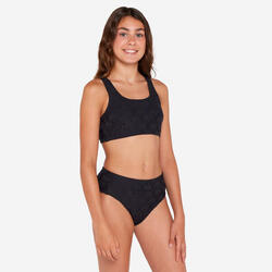 Maillot 2 pièces surf brassière taille haute Fille - 500 Lao miami noir