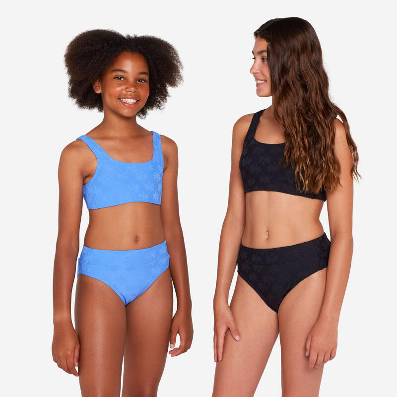 Costum de baie 2 piese surf bustieră talie înaltă 500 Lao Miami Lavandă Fete