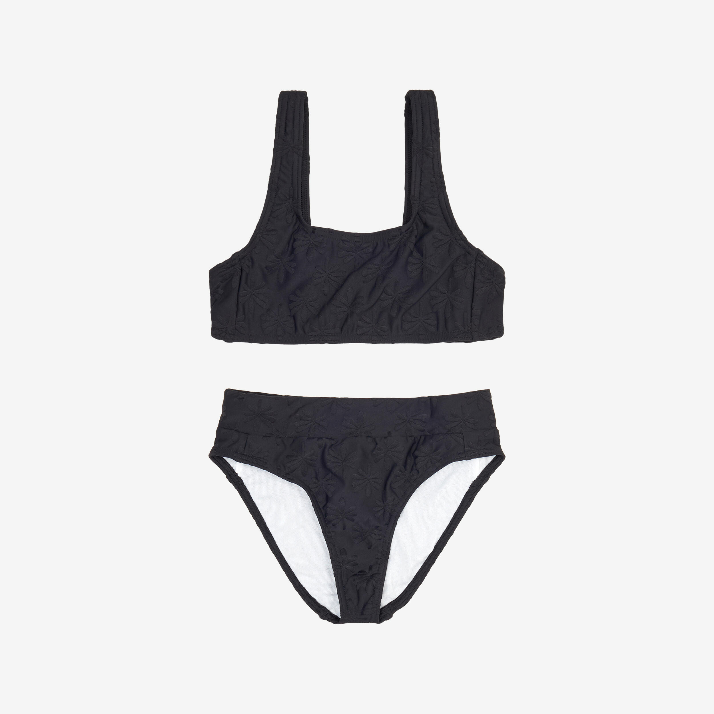 DECATHLON Dievčenské dvojdielne plavky 500 Lao miami čierne 8-9 r (131-140 cm) · záber 7