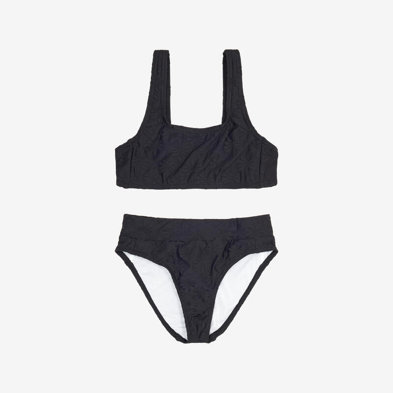 Maillot 2 pièces surf brassière taille haute Fille - 500 Lao miami noir