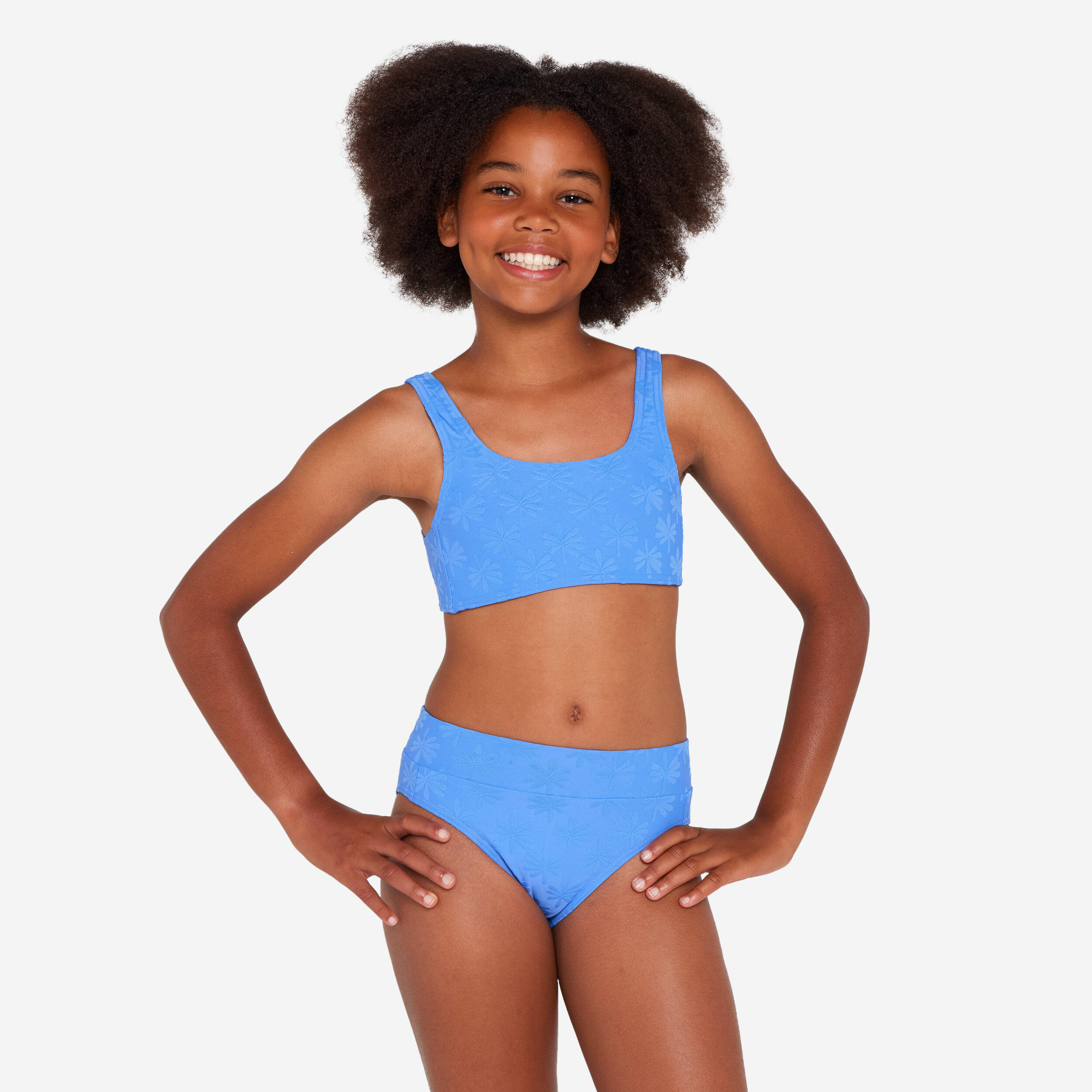 Girl’s 2-piece surf bralette high-waisted - 500 Lao miami lavender