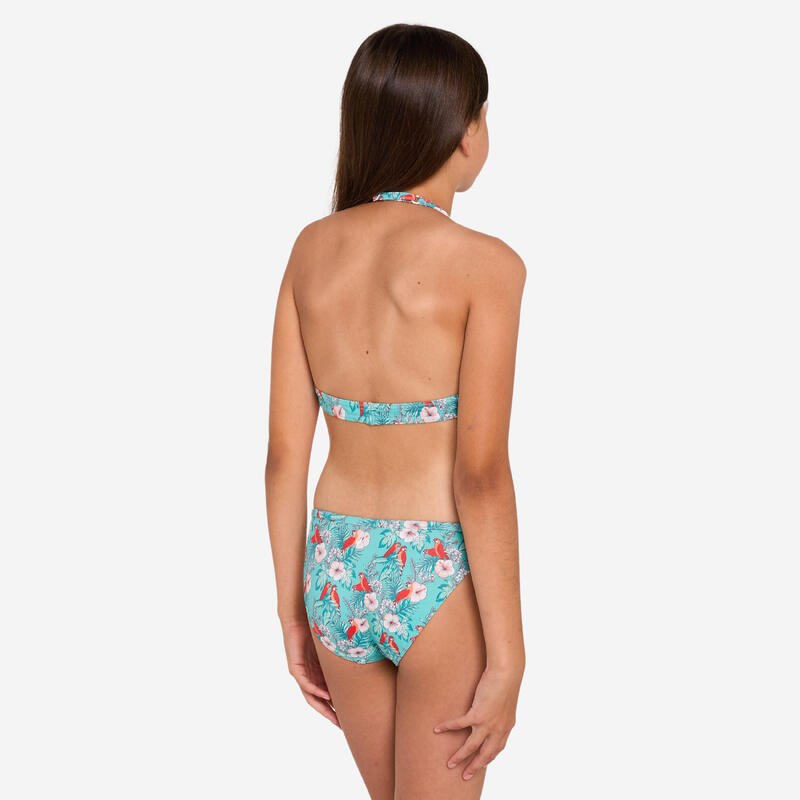 Costum de baie 2 piese surf Imprimeu floral Tali turcoaz Fete