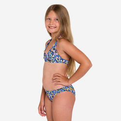 Maillot 2 pièces fleuri surf Fille - Tali turquoise