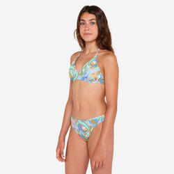 Maillot 2 pièces fleuri surf Fille - Tali turquoise