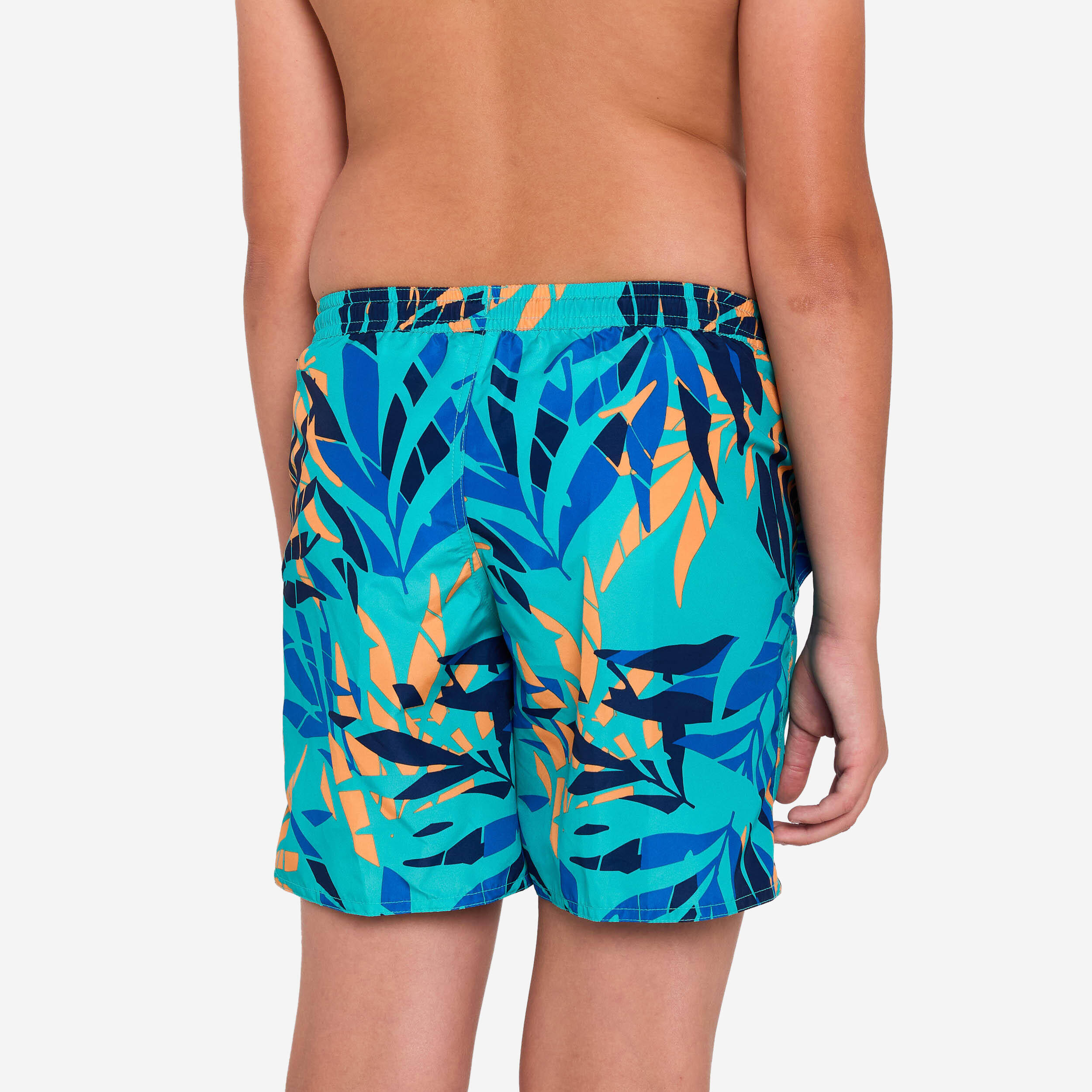 Boys’ surfing swim shorts with pockets - 100 Shadow palm turquoise -  4