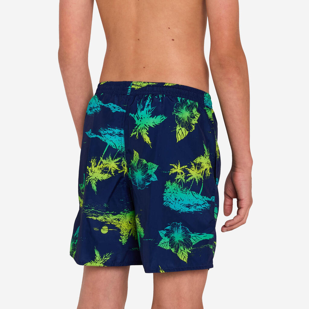 Short de bain surf à poches Garçon - 100 Shadow palm turquoise