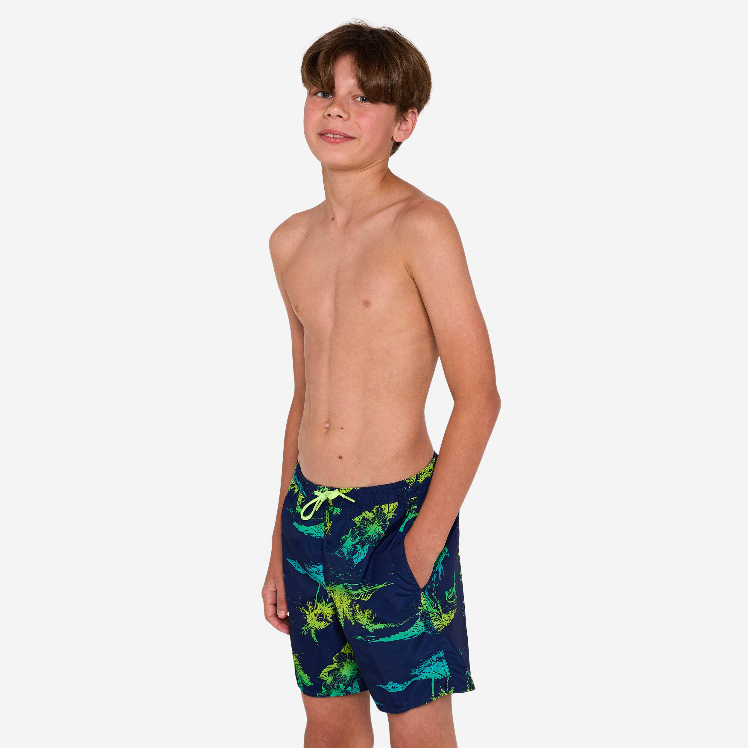 Boys’ surfing swim shorts with pockets - 100 Stories dark blue -  2