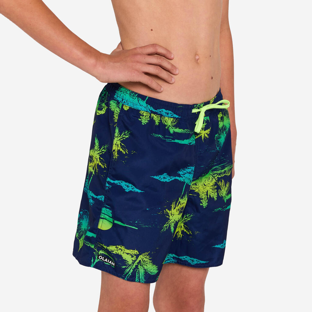 Short de bain surf à poches Garçon - 100 Shadow palm turquoise