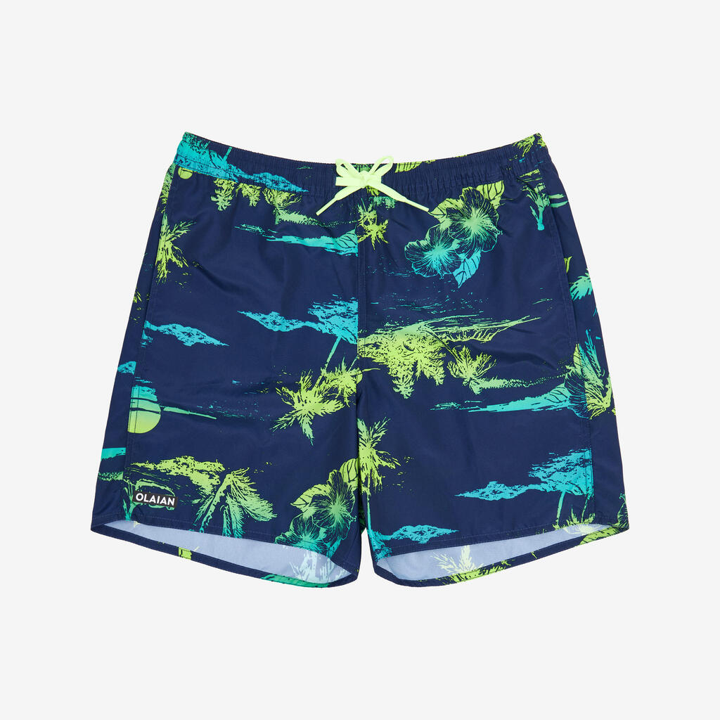 Short de bain surf à poches Garçon - 100 Shadow palm turquoise
