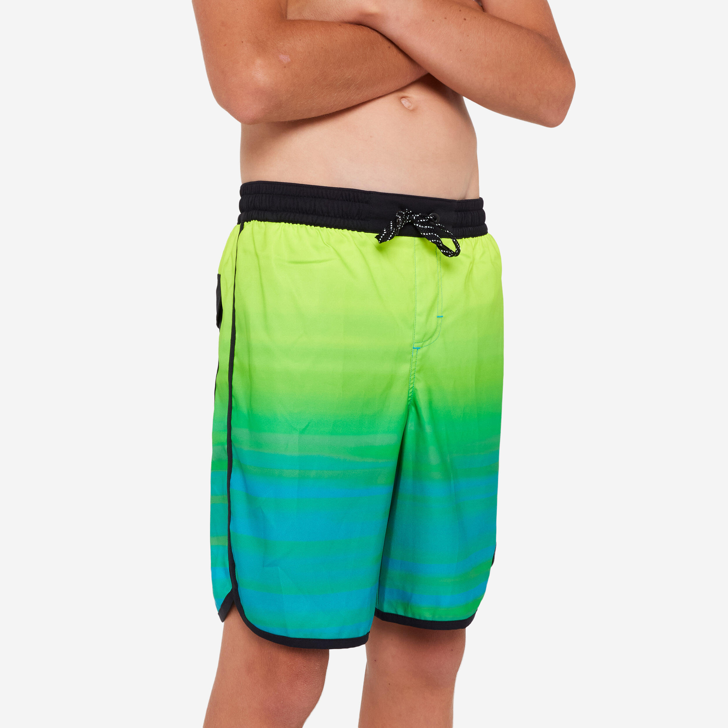 Boys' surfing boardshorts - 500 Offshore green and blue | Decathlon