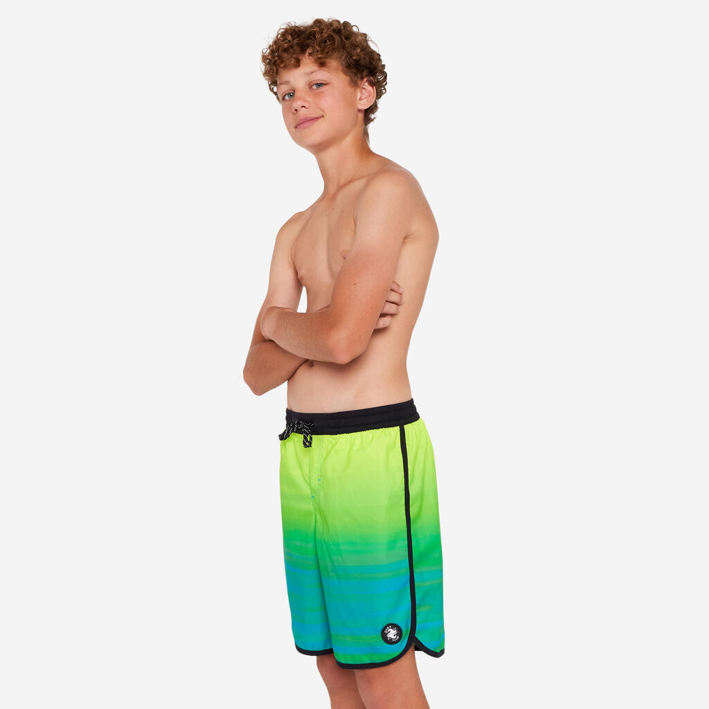 Boys’ surfing boardshorts - 500 Offshore green and blue