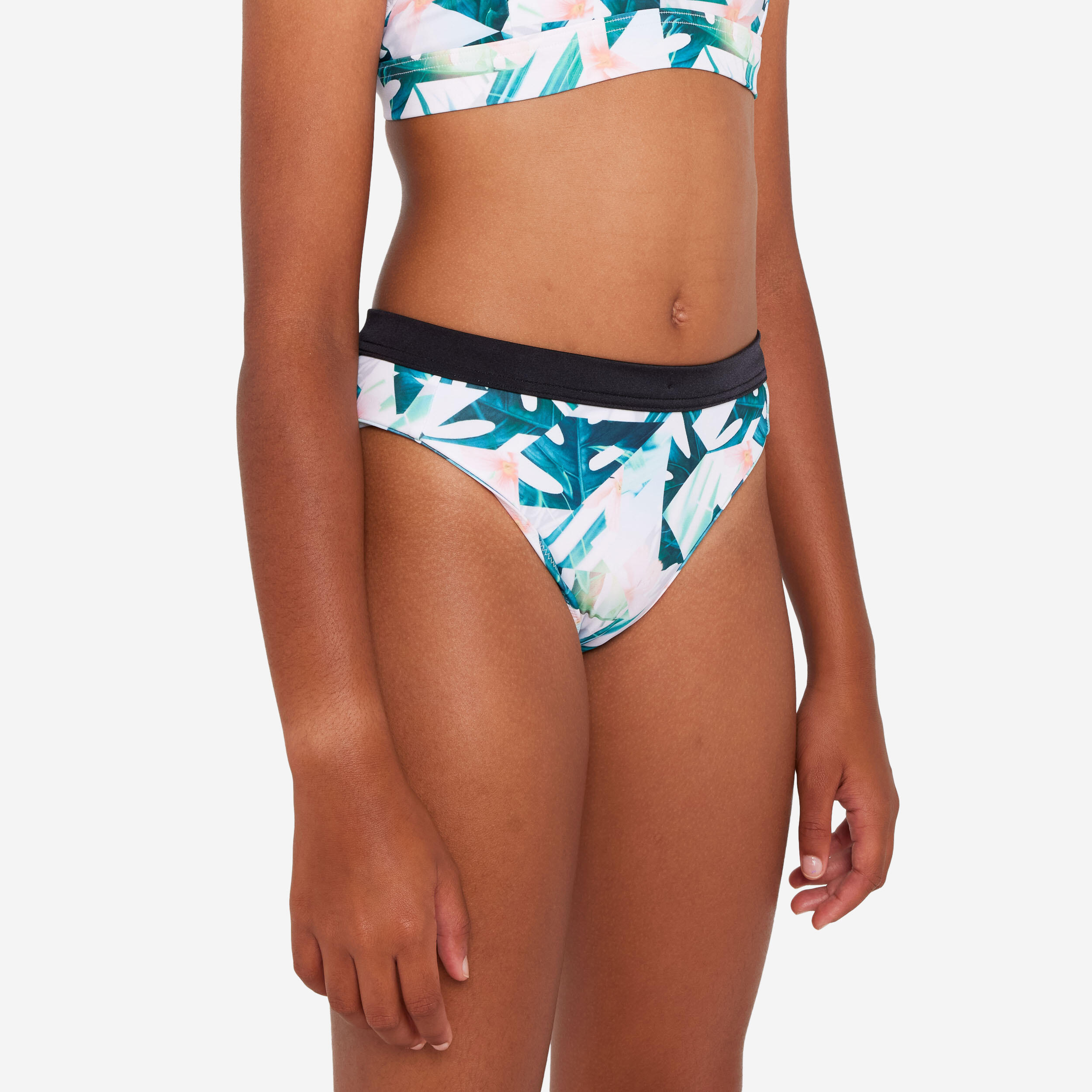 Girls’ surfing floral swimsuit bottoms - 900 Buddy pink black 3/6