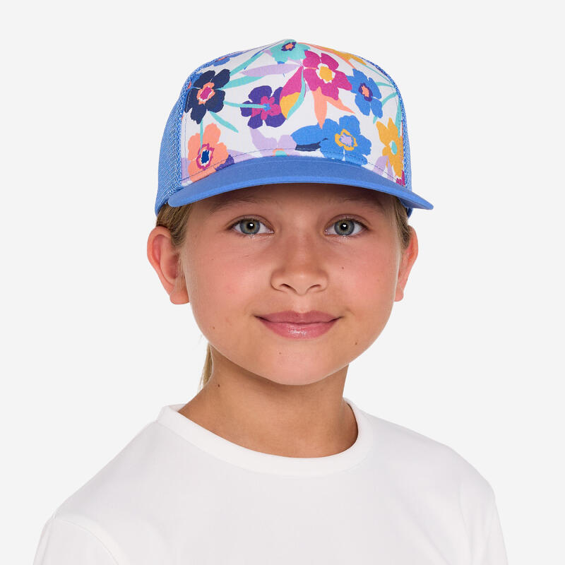 Çocuk Trucker Sörf Şapkası - Mavi - Çiçek Desenli - AZALEA