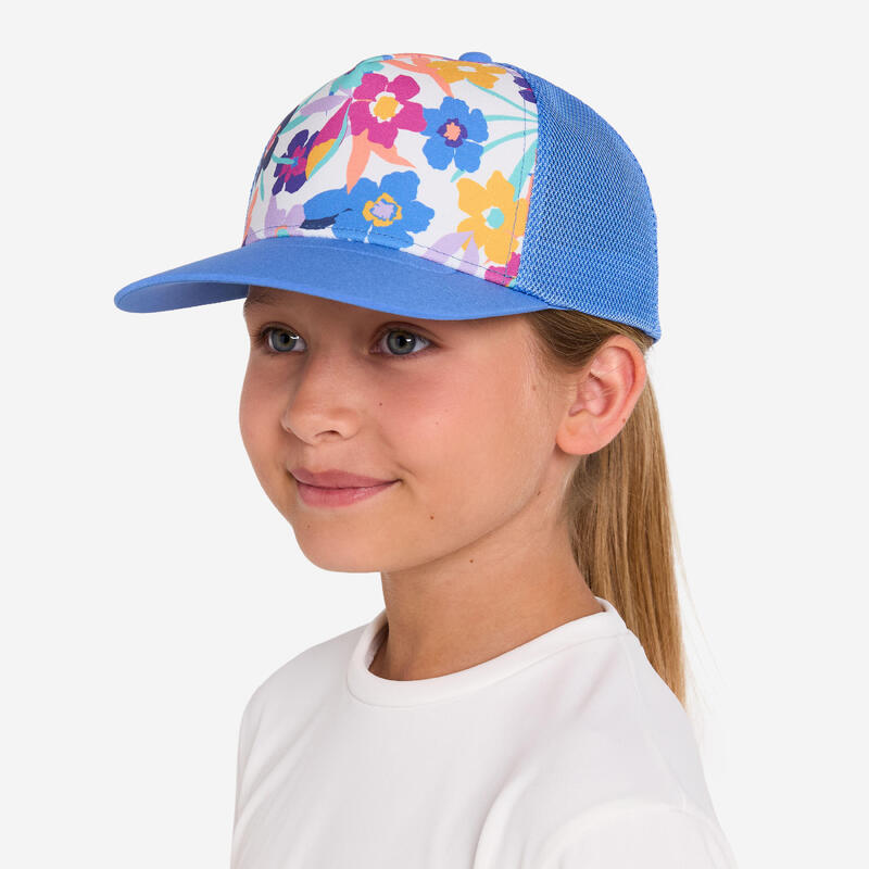 Çocuk Trucker Sörf Şapkası - Mavi - Çiçek Desenli - AZALEA