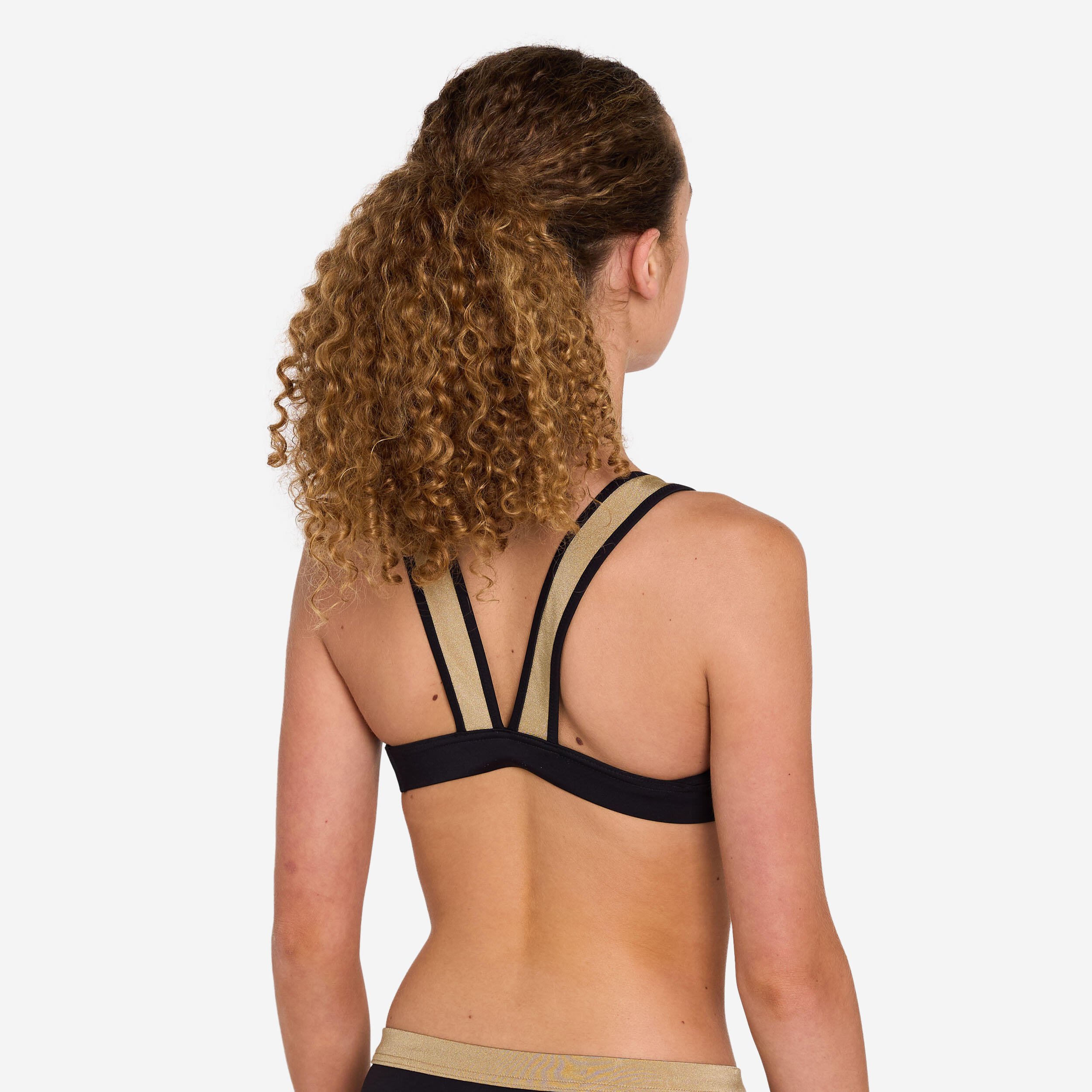 Girl’s surf triangle swimsuit top - 900 Lily black and gold 4/4