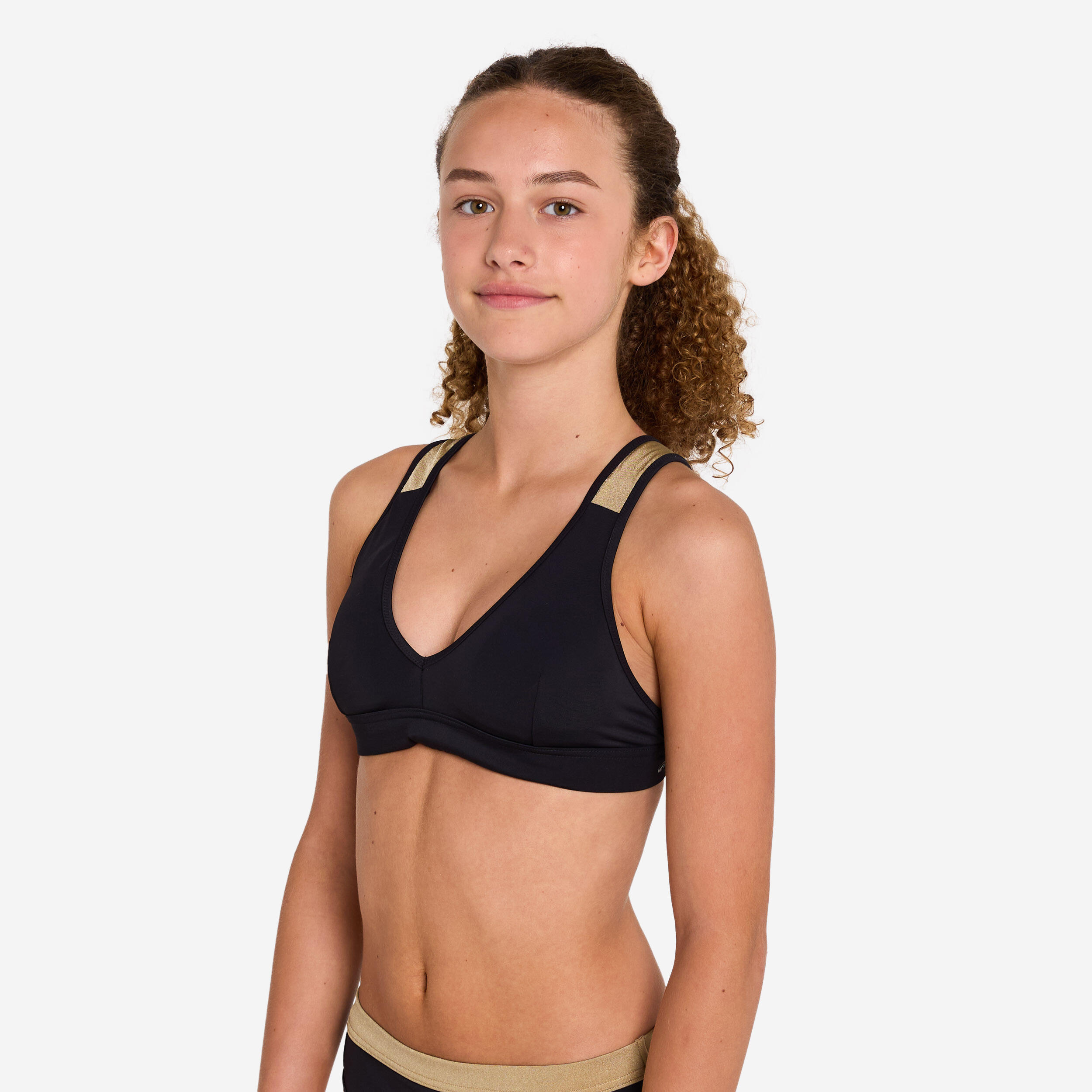 Sutien de baie surf formă triunghiulară 900 Lily Negru și auriu Fete