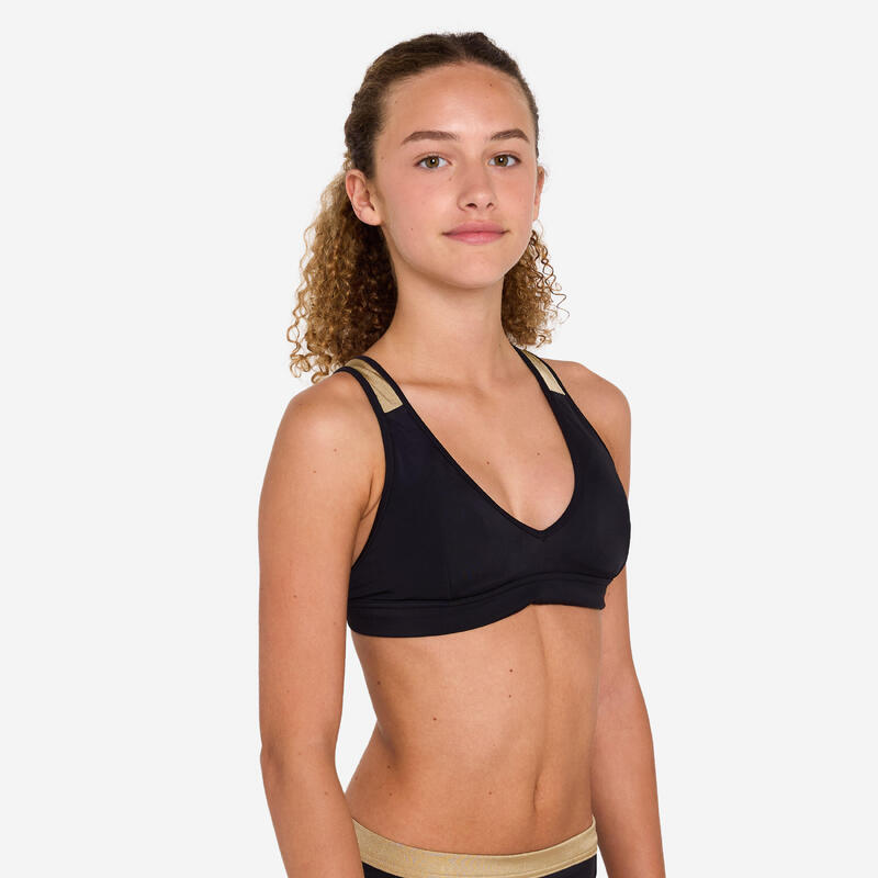 Sutien de baie surf formă triunghiulară 900 Lily Negru și auriu Fete