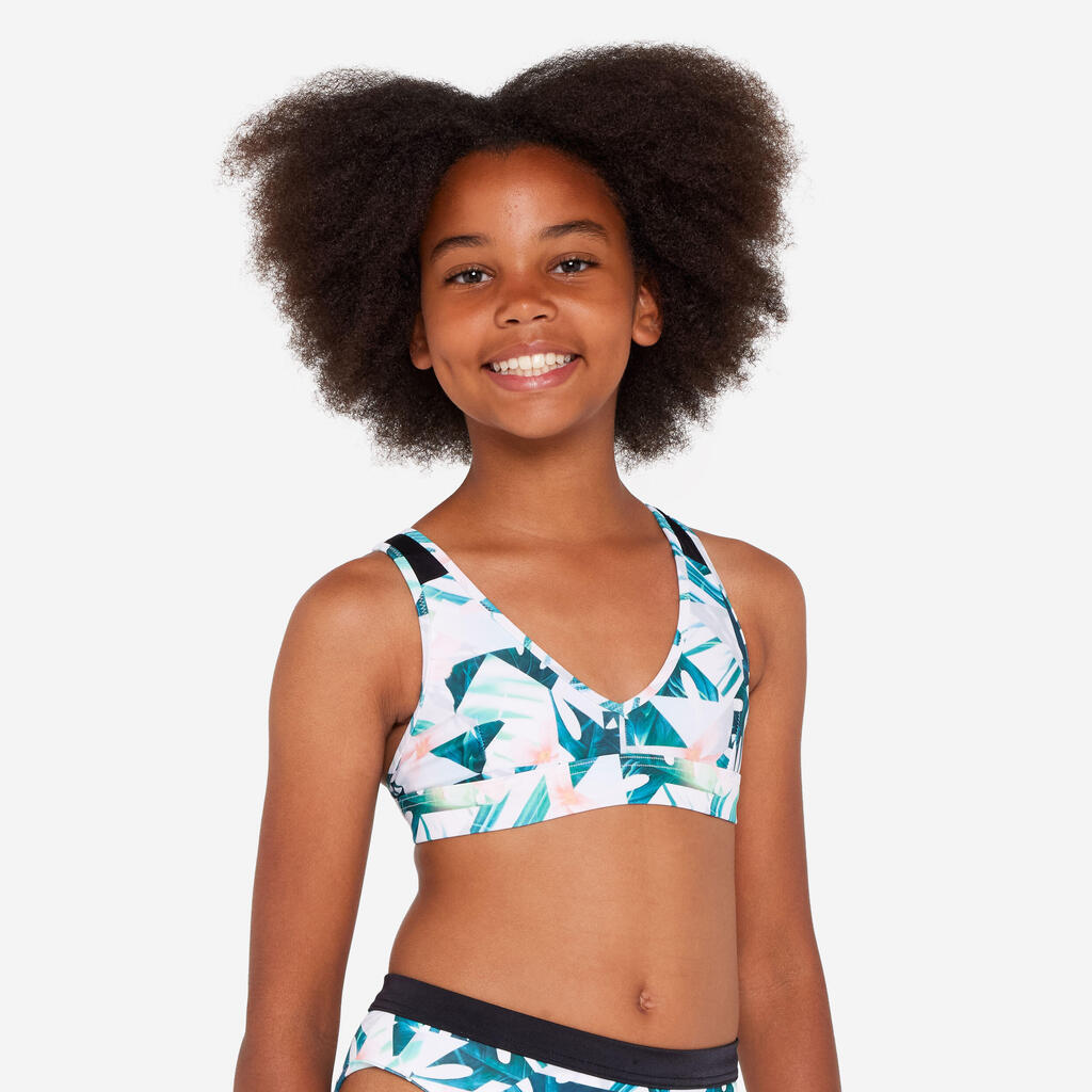 Girl’s triangle surf swimsuit top floral - Lily white