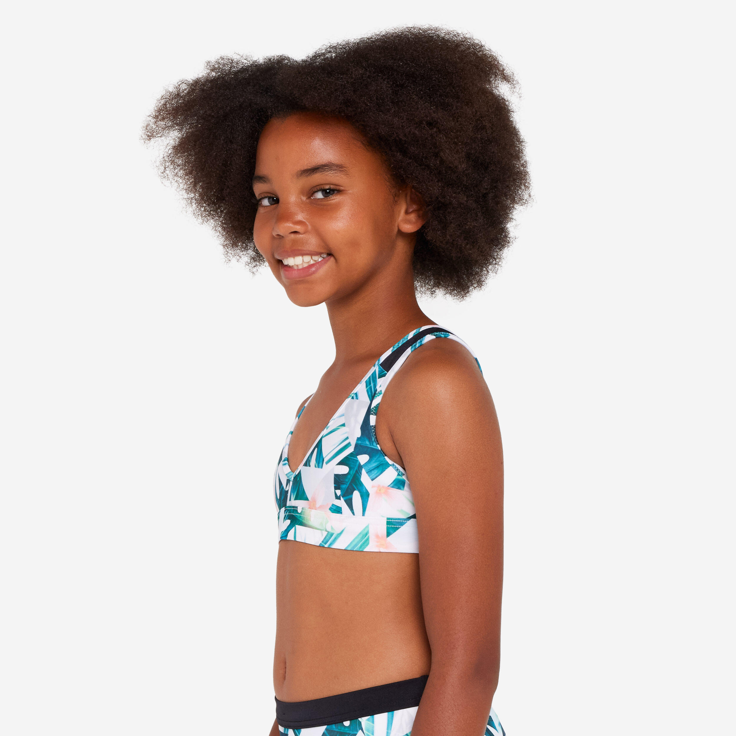 Top de bikini de surf floral triângulo Menina - Lily branco 3/4