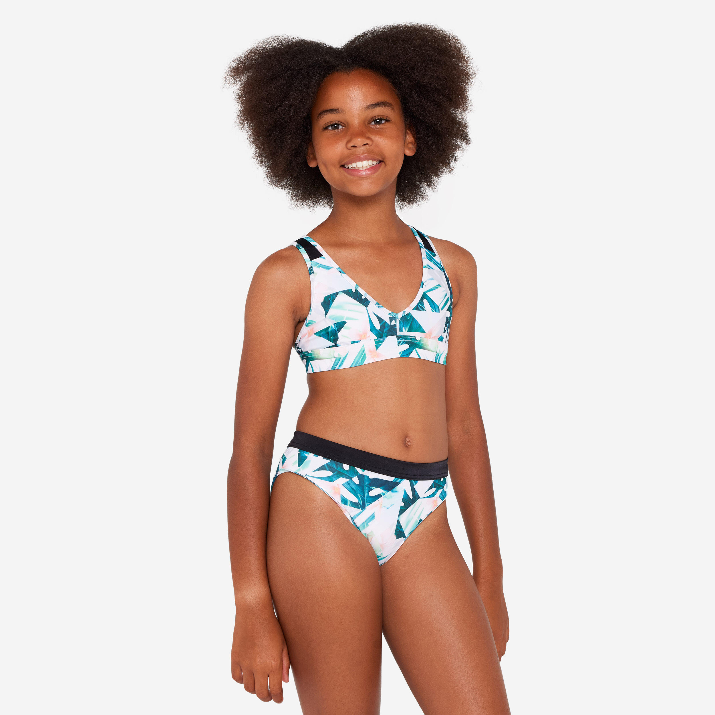 Girls’ surfing floral swimsuit bottoms - 900 Buddy pink black 2/6