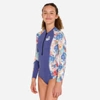 Girls’ surfing front zip long sleeve one-piece swimsuit - 500 blue