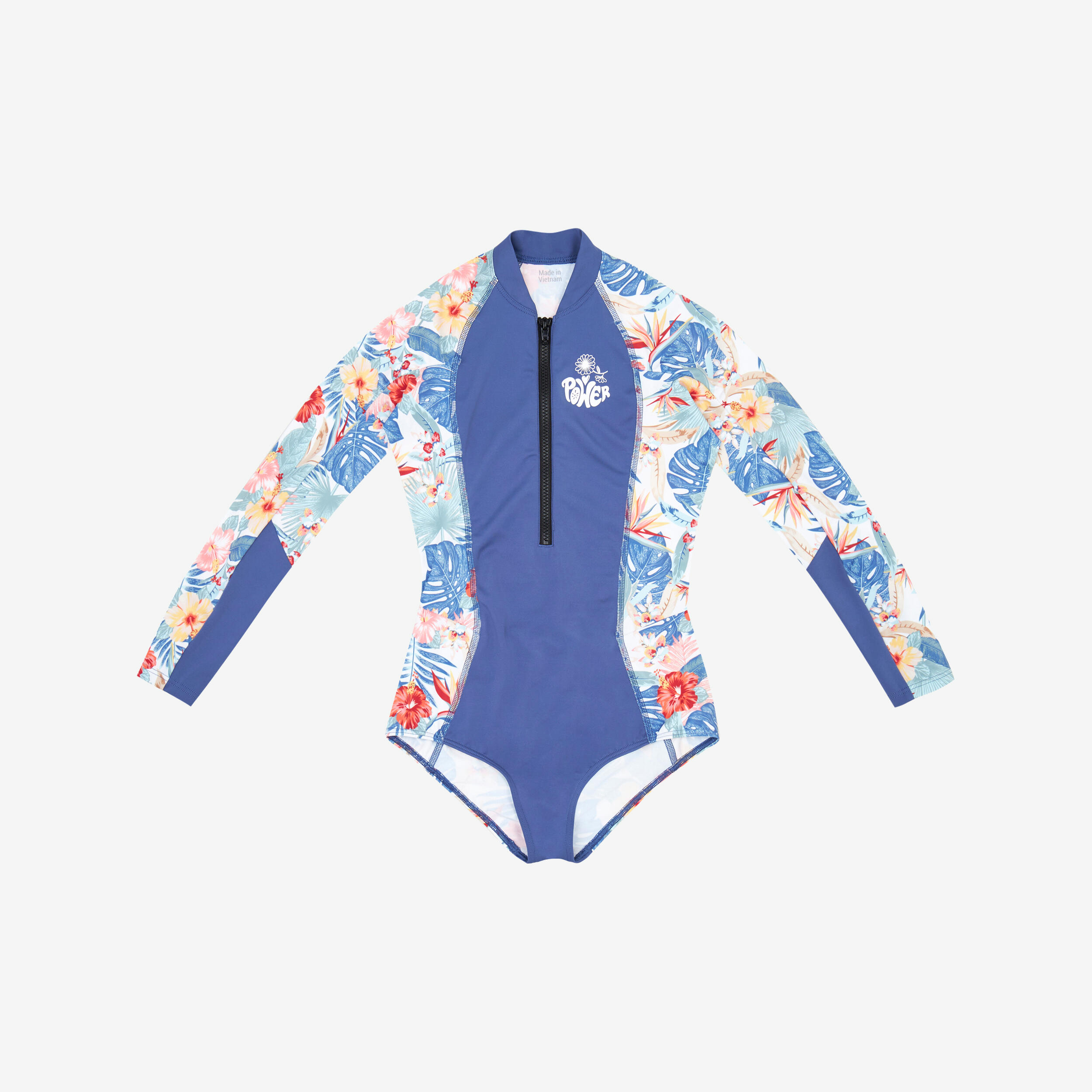 Girls' surfing front zip long sleeve one-piece swimsuit