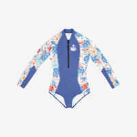 Girls’ surfing front zip long sleeve one-piece swimsuit - 500 blue