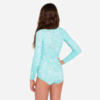 Girls’ surfing front zip long sleeve one-piece swimsuit - 500 turquoise