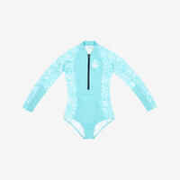 Girls’ surfing front zip long sleeve one-piece swimsuit - 500 turquoise