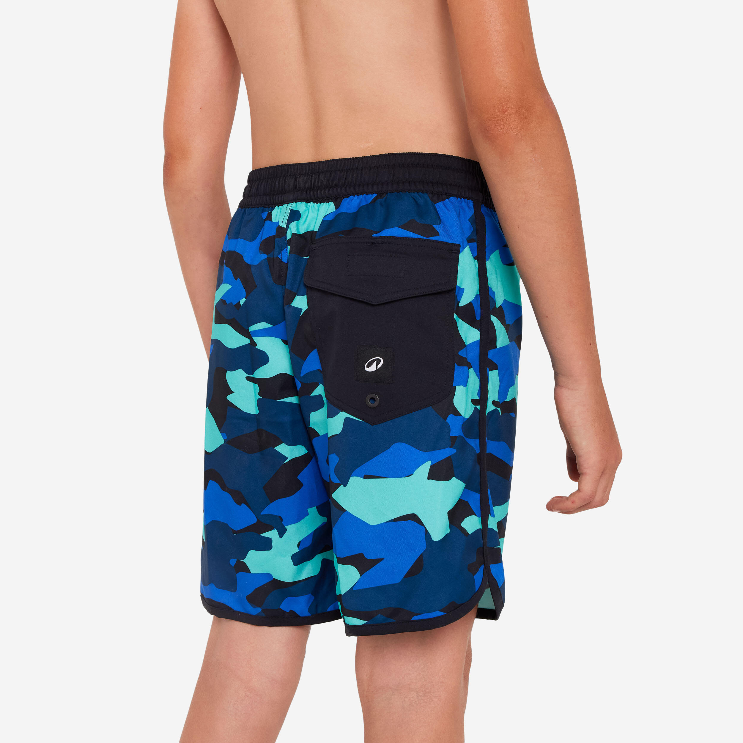 Costume mare ragazzo 500 GEOMETRIC CAMO lungo blu 4/6