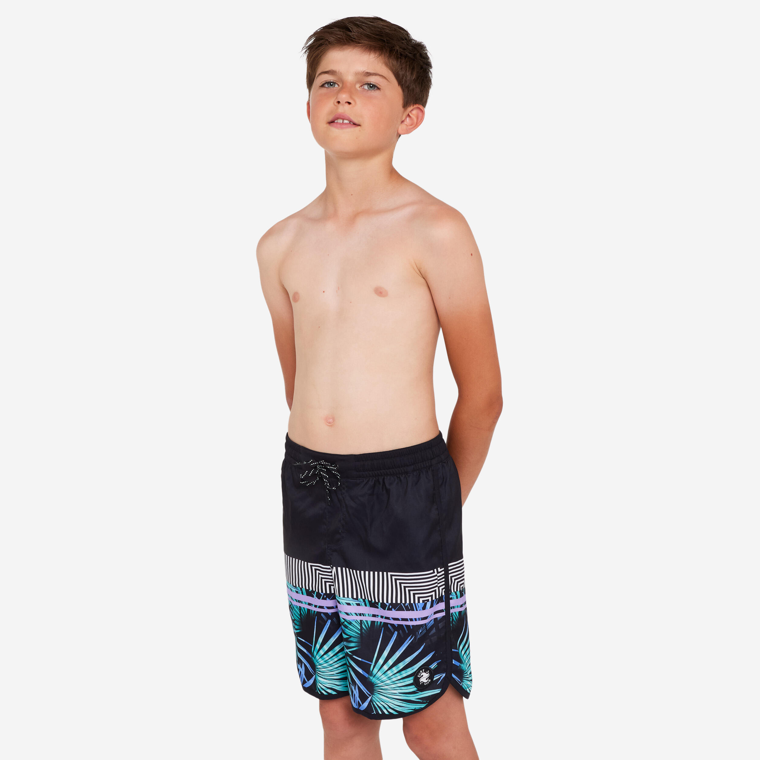 Boys’ swim shorts - 500 Palmsand black 2/6