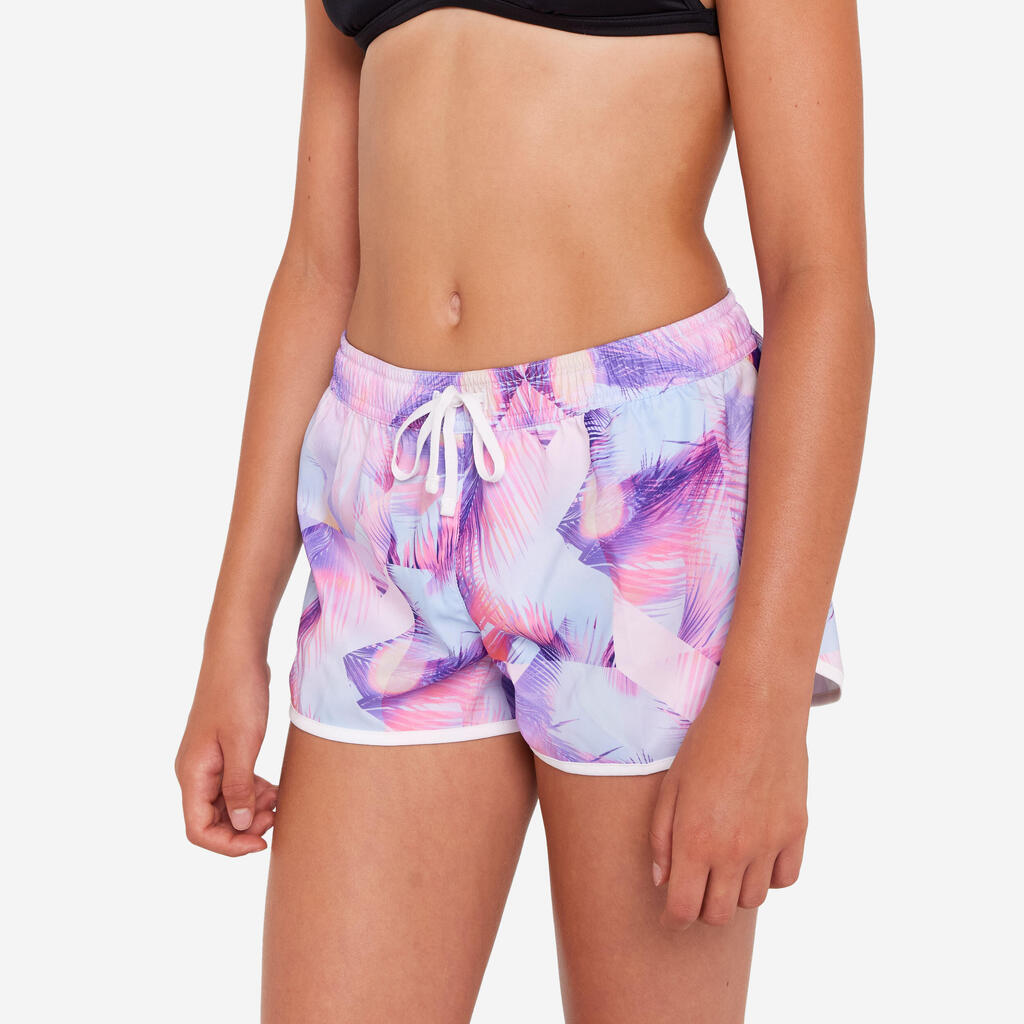 Girls’ surfing swim shorts - Katy posy pink