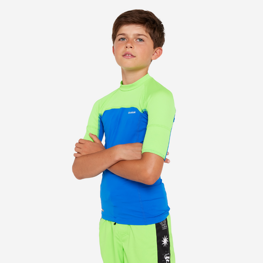 T-shirt anti uv manches courtes Garçon - 500 vert et bleu