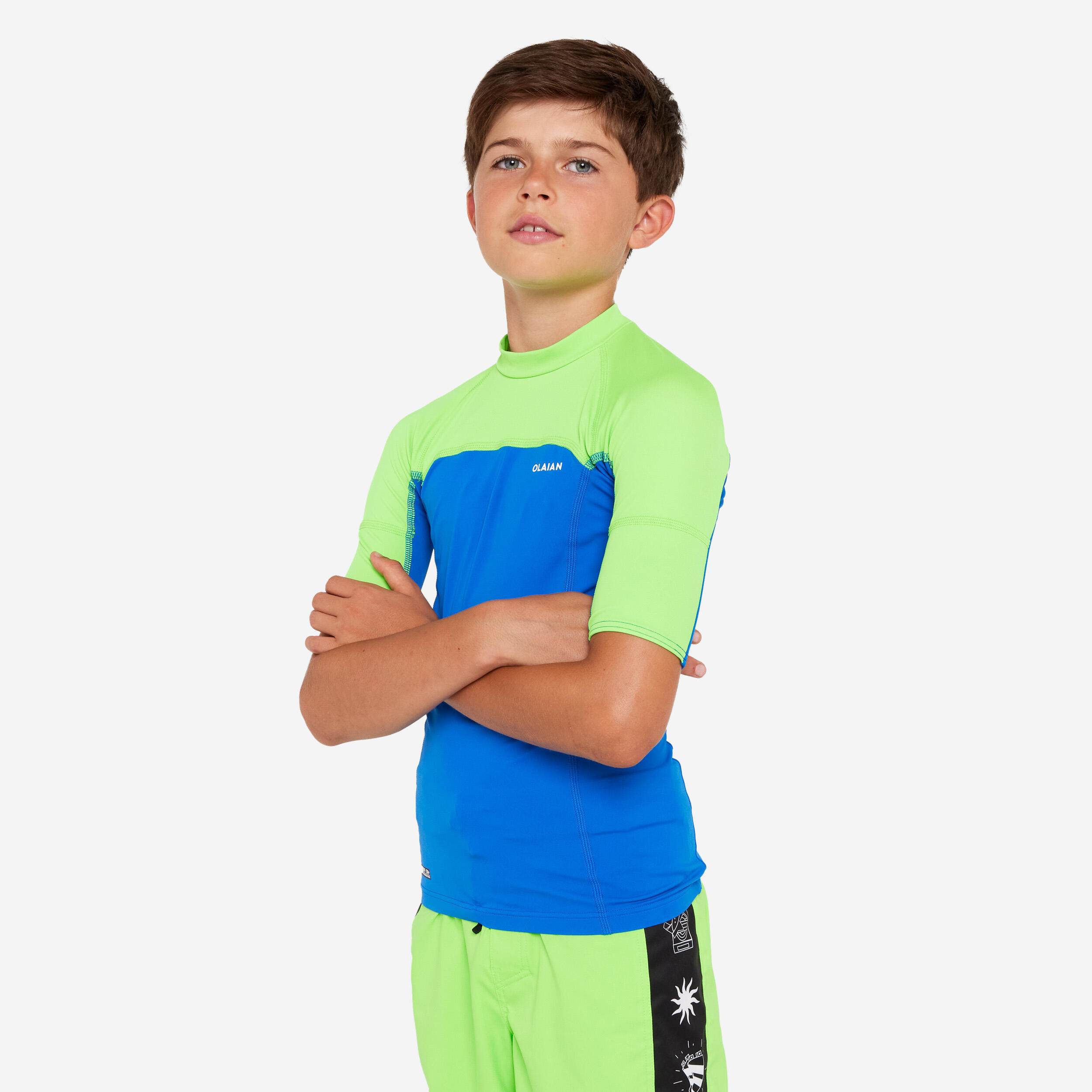 OLAIAN Uv-werende rashguard met korte mouwen voor jongens 500